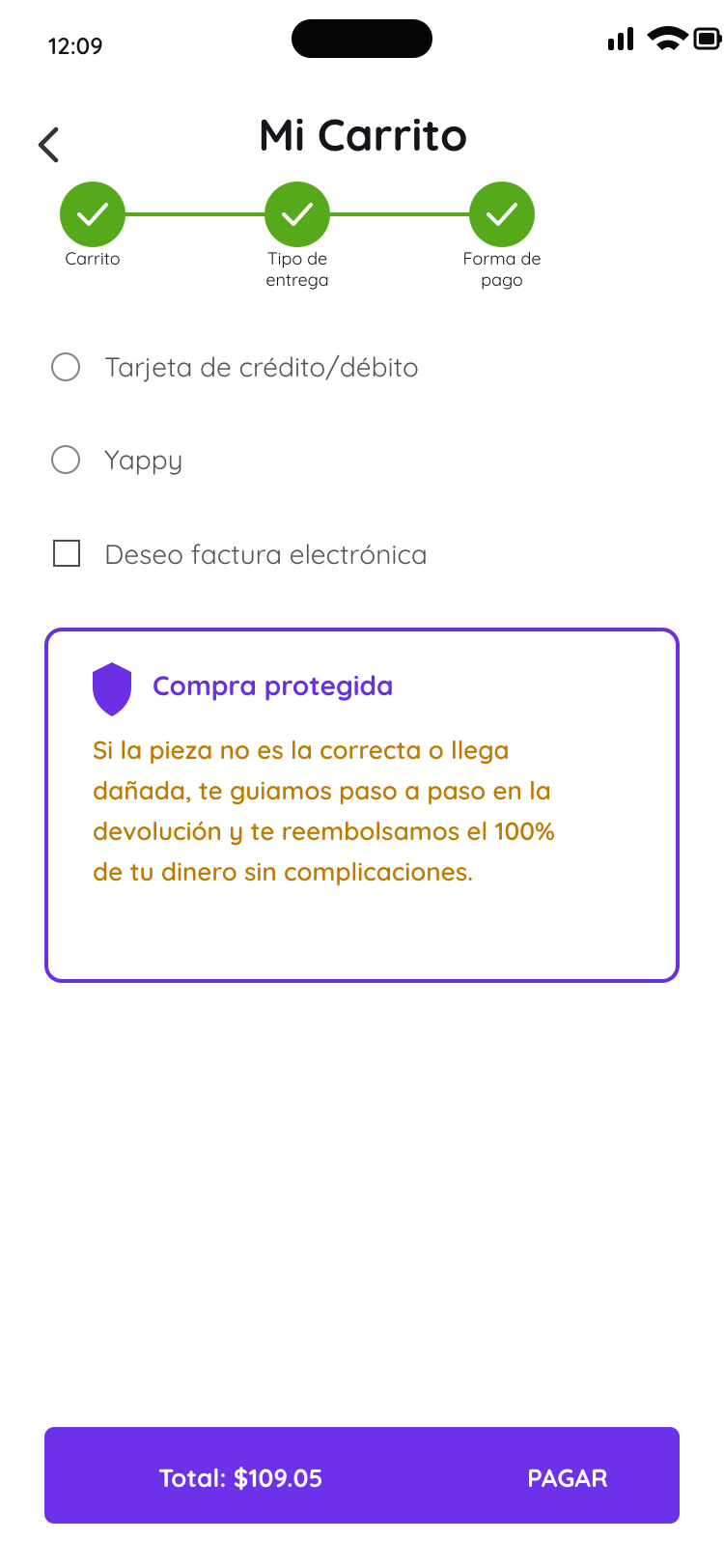 Compra protegida en la aplicación UBYCAR