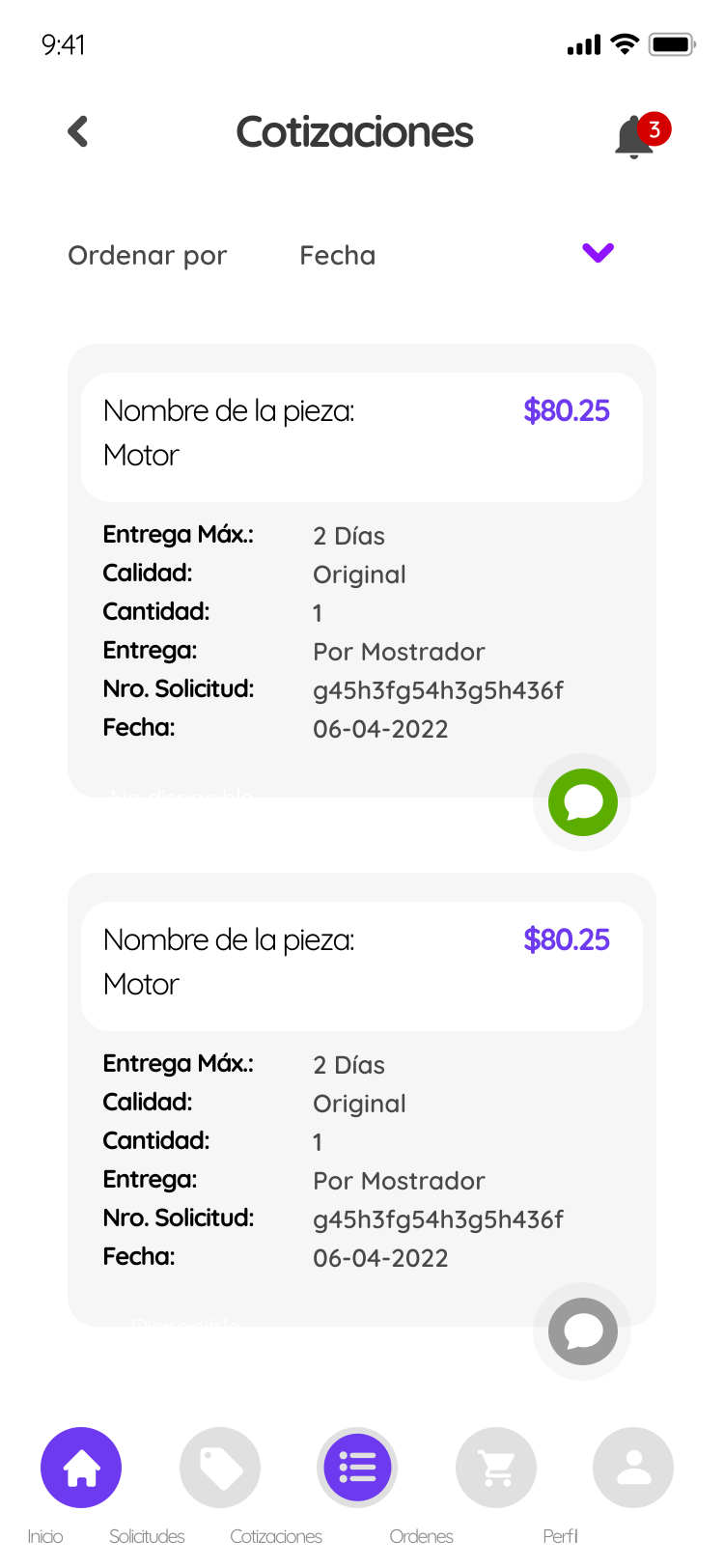 Cotizaciones disponibles en la aplicación UBYCAR